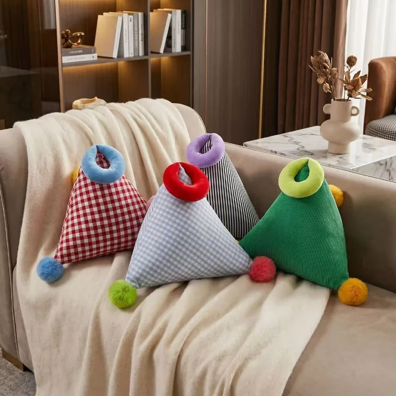 Dopamine Fun Triangle Hair Ball Pillow Handle Design Home Atmosphere Decoration Pillow As A Gift for Girls