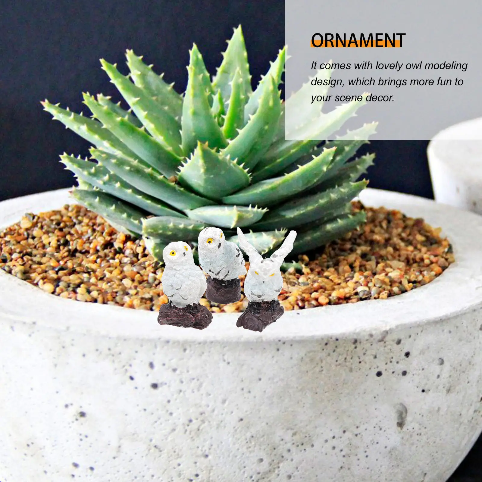 3Pcs Mini Owl Resin Sculptures Small Garden Decorations Micro Landscape Ornaments Home Desktop Adorments Succulent Accents