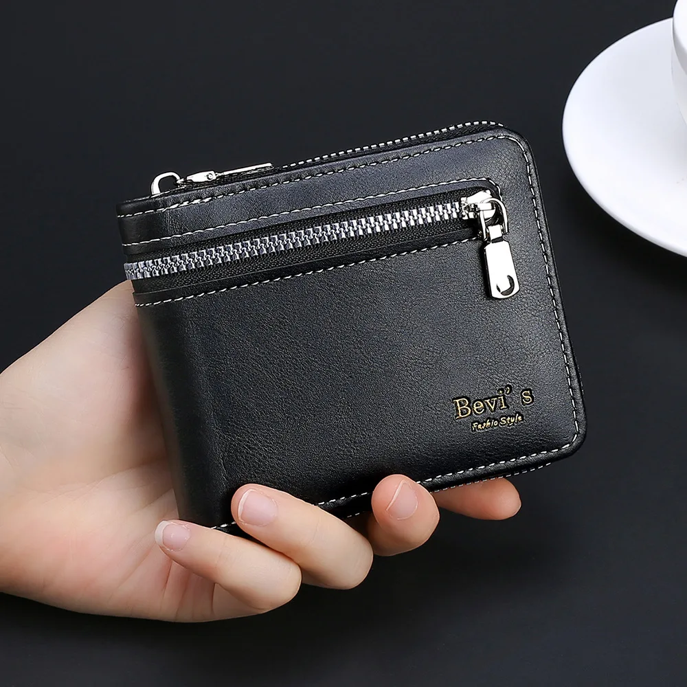 محفظة رجالية ذات سعة كبيرة وسحاب وحامل بطاقات ومحفظة كلاسيكية للسفر والعمل هدية