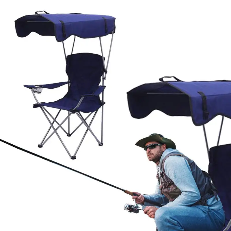 Folding Canopy Chair With Shade Portable Recliner Beach Chair For Outdoor Lawn Camping Picnic Fishing Comfortable Gap