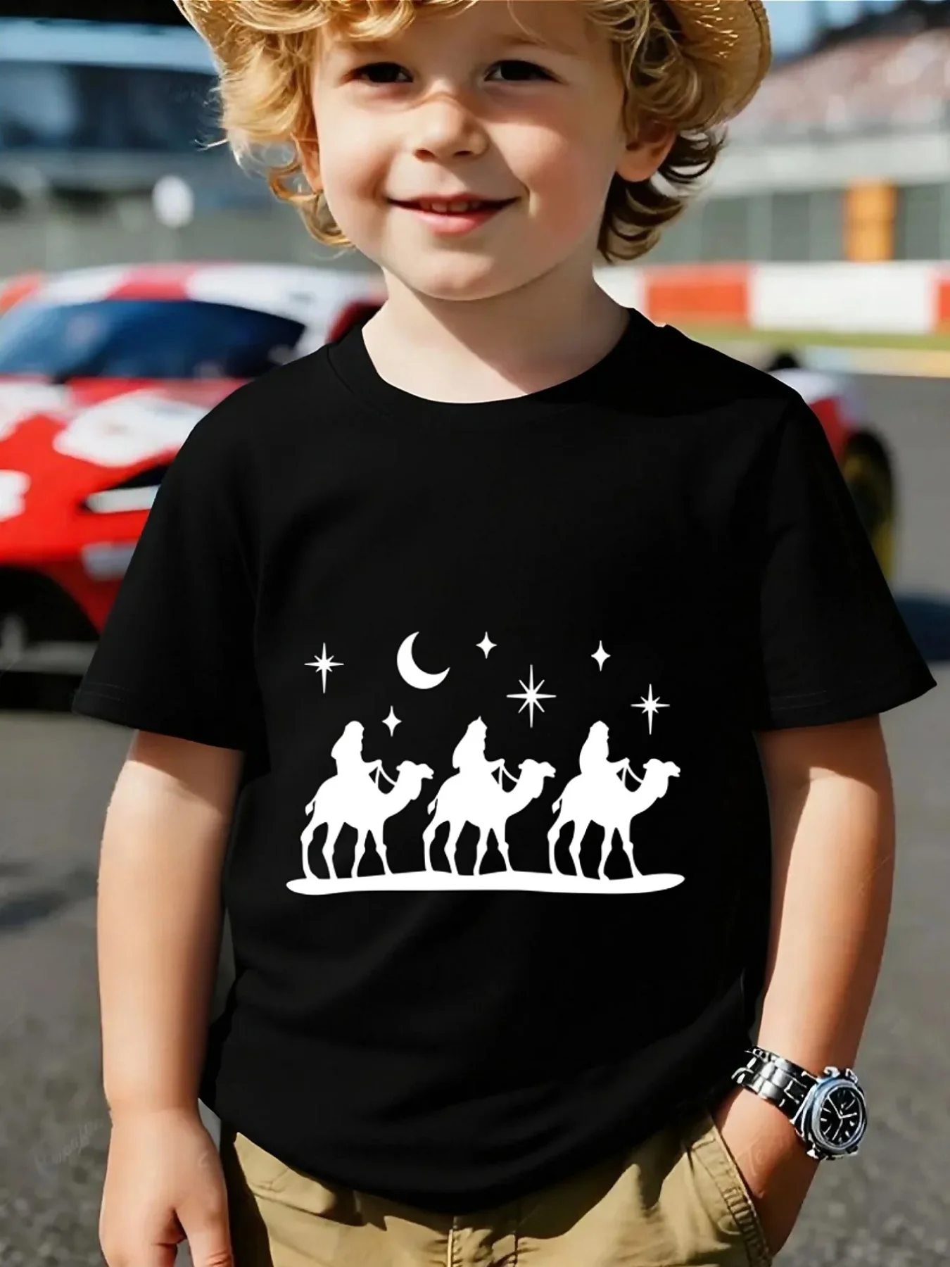 Three Wise Men Camel Moon Star Silhouette Graphic Family Matching T Shirt Boys Girls Short Sleeve Summer Crew Neck Casual Tops