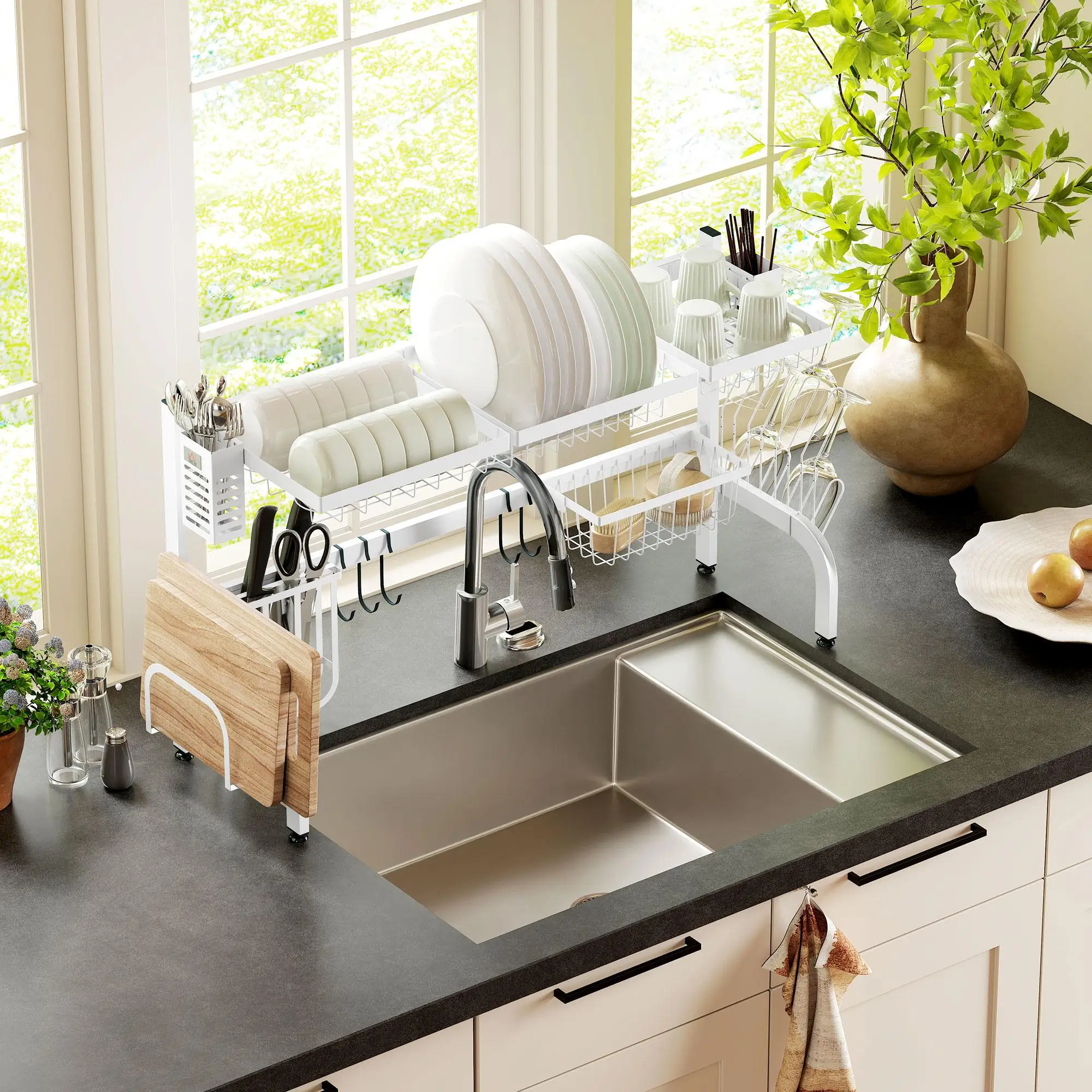 Séchoir à linge multi-pinces en acier inoxydable, blanc, pour la maison et le jardin