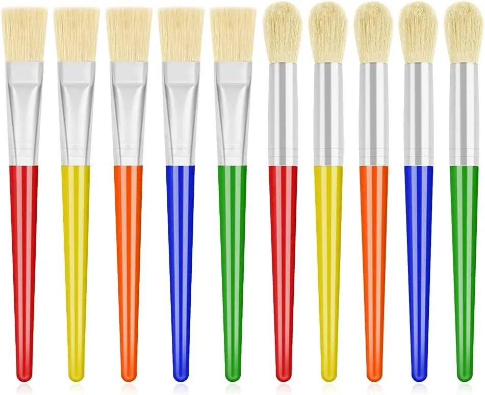 

10Pcs Paint Brushes for Kids, Toddler Large Chubby Round and Flat Brushes for Washable Acrylic Paint