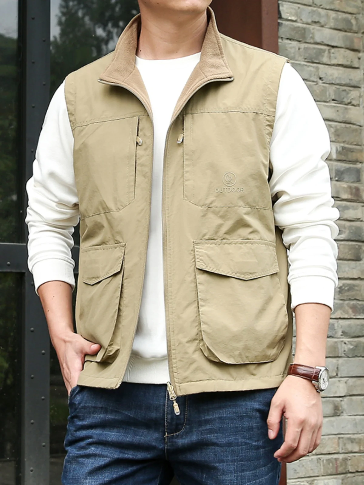 

Double-Sided Wear Men's Vest Autumn Winter Outdoor Casual Workwear Jaet Polyester Nylon Cosite Fiber Thiened Warm Zipper
