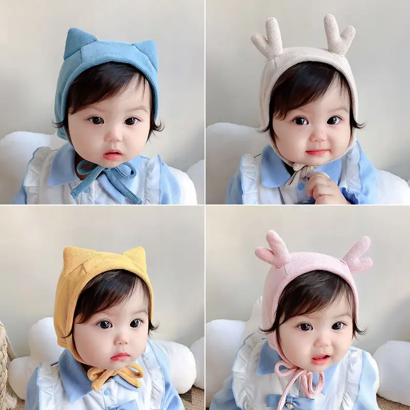 

Cute Cat Ear Baby Hat Autumn and Winter Soft Baby Hat Solid Color Protective Earmuff Newborn Knitted Hat Children's Hat