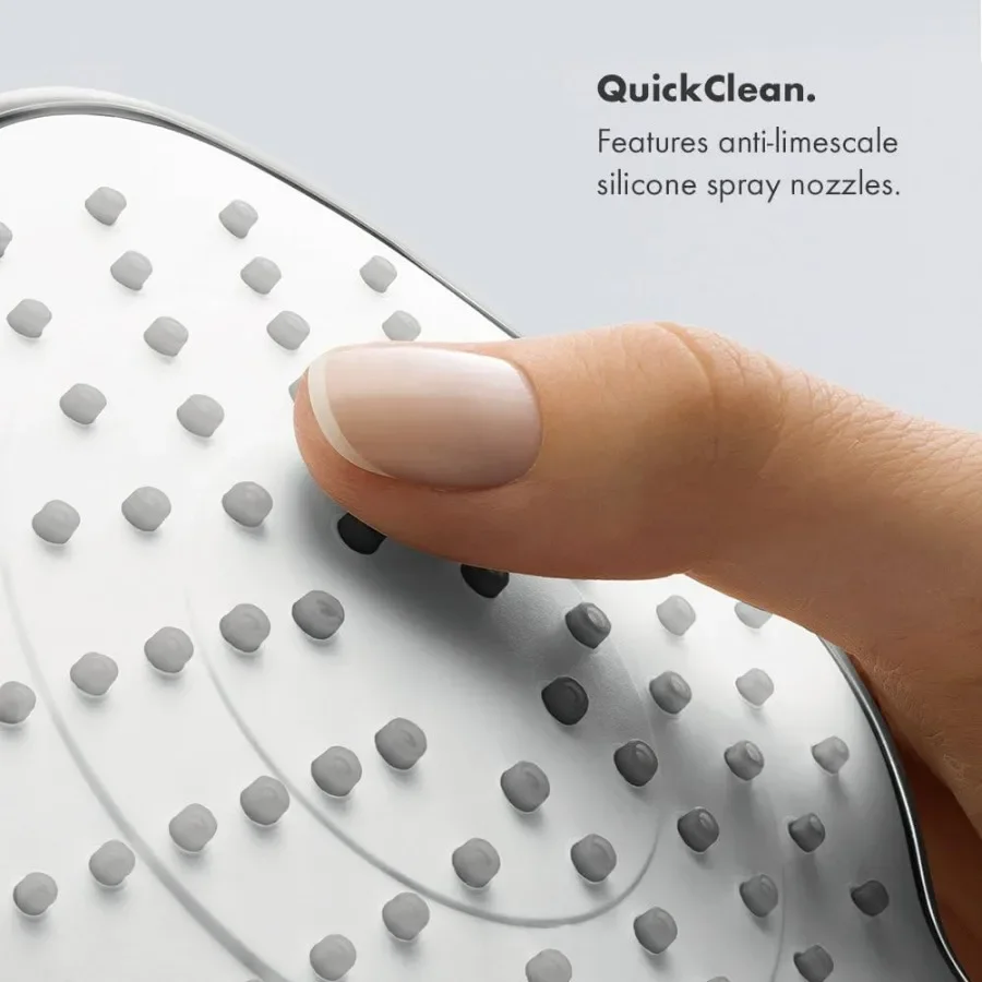 Nowoczesna głowica prysznicowa z technologią 3Spray BalanceAir do łazienek domowych, strumień RainAir z funkcją Airpower Boost i dyszą QuickClean.