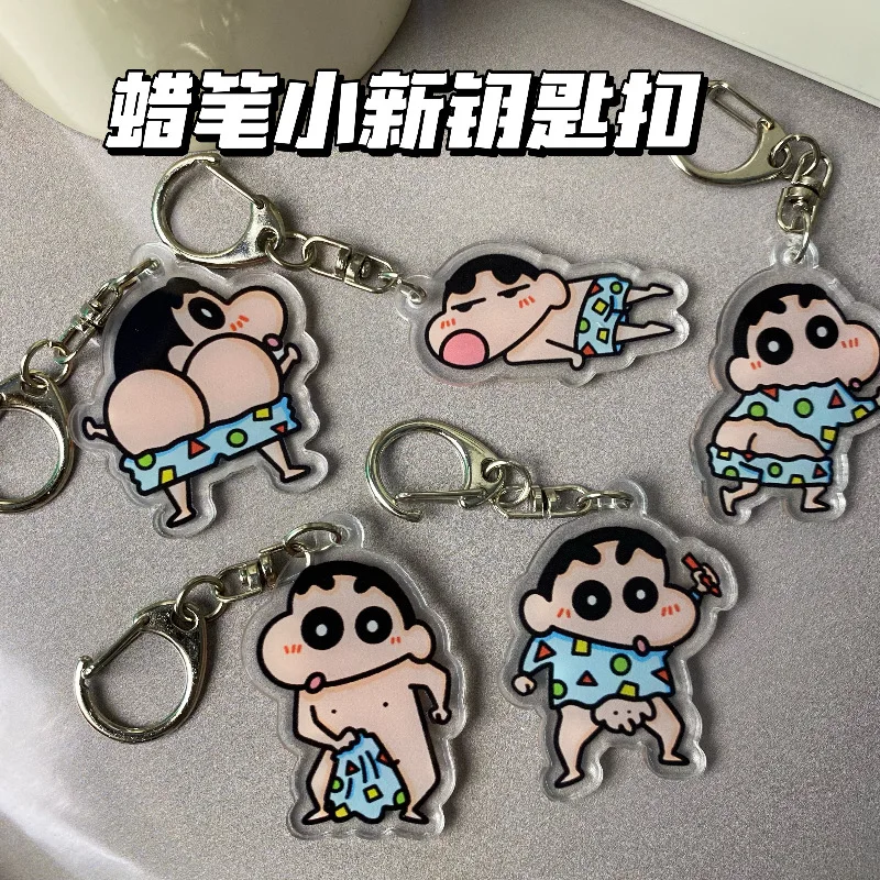 Kawaii Crayon Shin-Chans Keychain Pendant Double-Sided Transparent Bag Car Decoration Creative Acrylic Funny Toys Gift For Girls