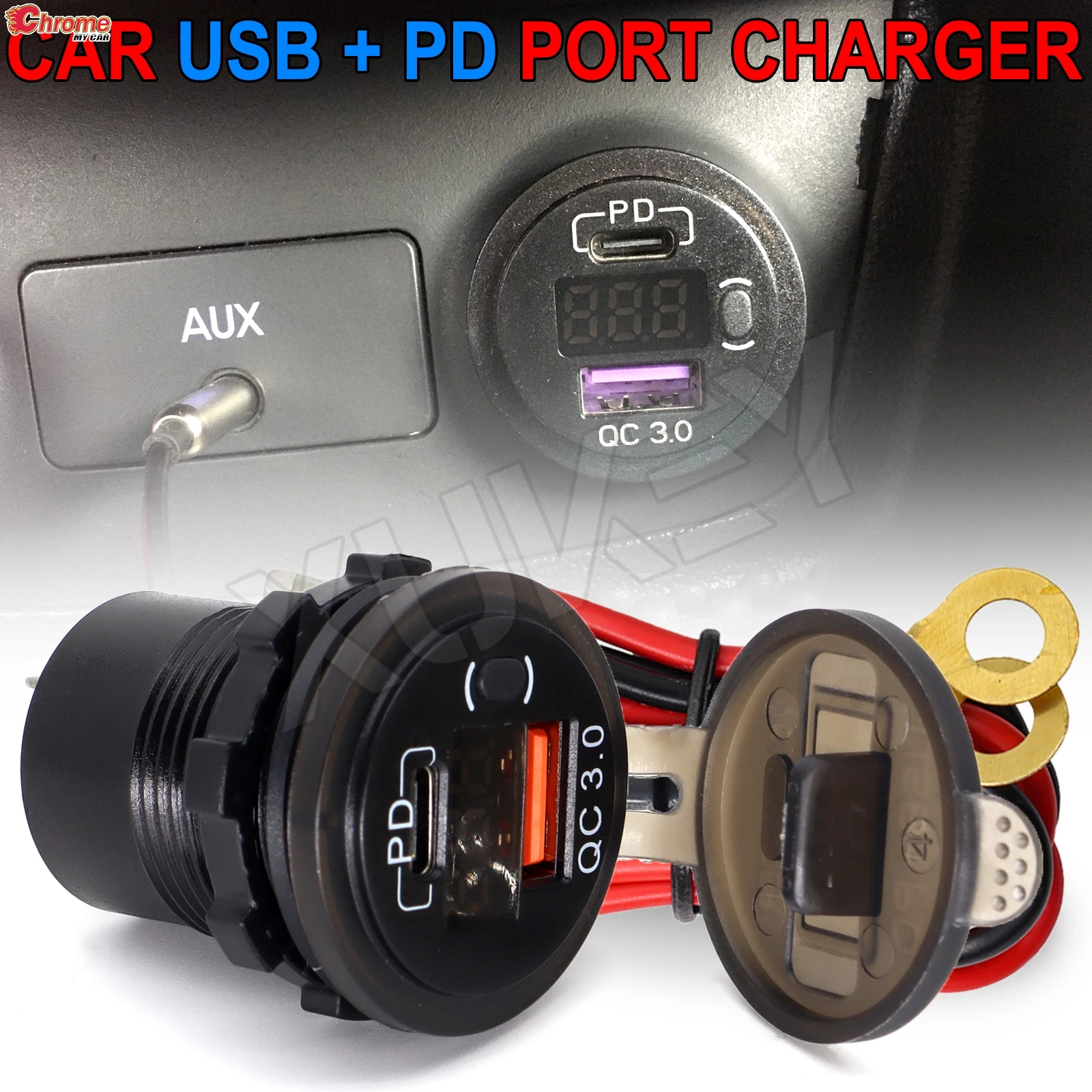 

Автомобильное зарядное устройство PD Type-C USB, зарядное устройство для автомобиля, фургона, фургона, грузовика, лодки, 12 В, адаптер источника питания QC3.0, 12-24 В, отображение напряжения с крышкой