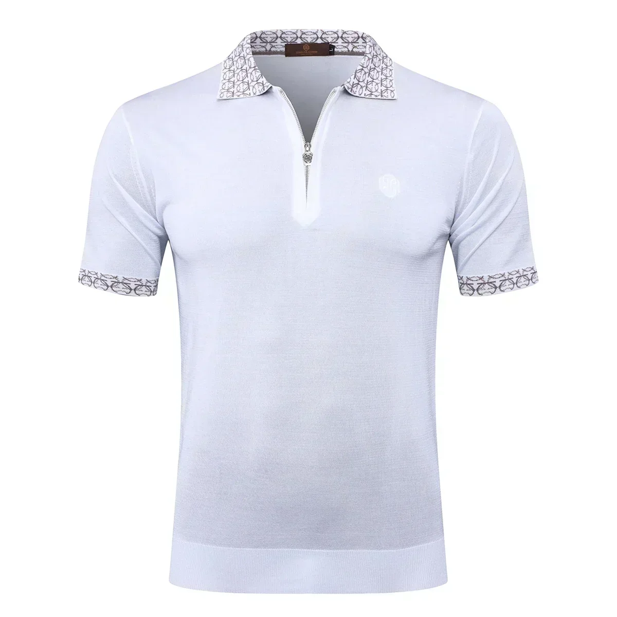 OECHSLI polo shirt silk men 2025 New Straight breathable elastic short sleeve thin zipper quality big size M-5XL