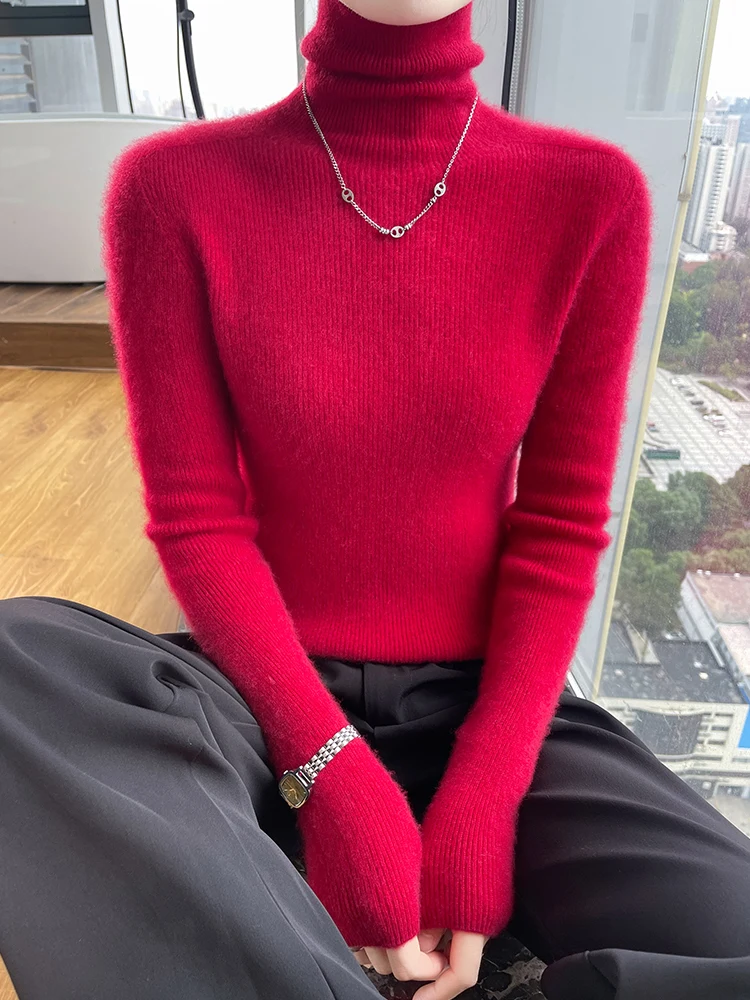 الأساسية سترة البلوز الخريف الشتاء سترة المرأة 100% سترة الكشمير المعنقة كومة طوق الملابس الموضة اليومية داخل الانضمام محبوك