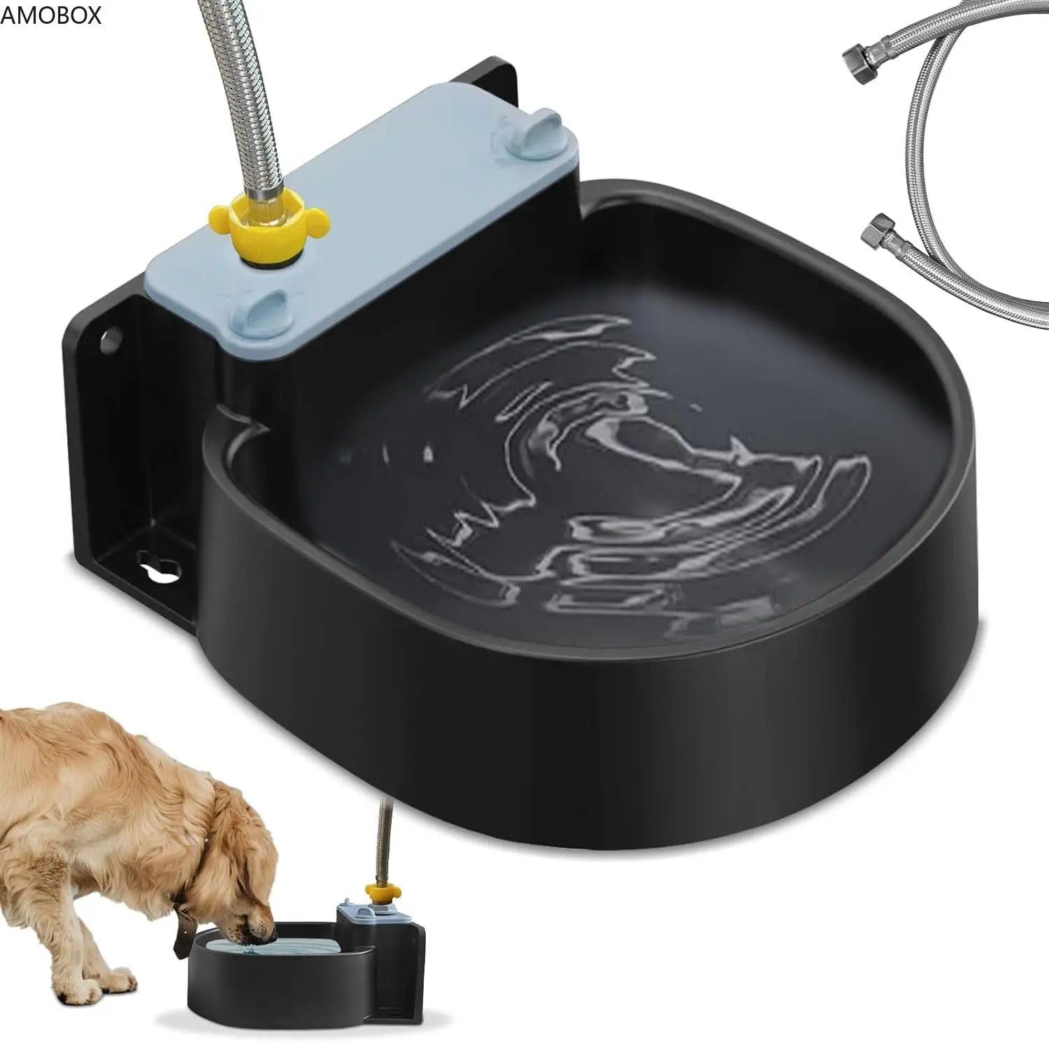 

AMOBOX-Automatic Dog Water Bowl, Wall-Mounted, Large Capacity, Outdoor and Indoor, Suitable for Pets, Poultry, 74.4 Ounce