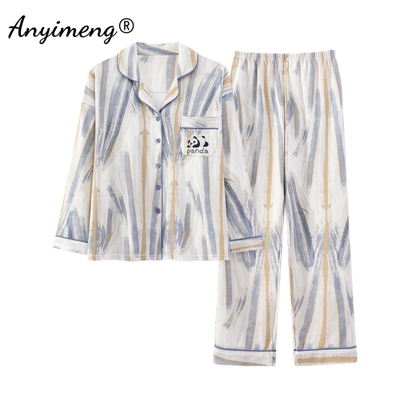 M-5XL Autumn Winter Lady Home Clothes Soft Faux Cotton Nightwear Lapel Pjs  Woman Pajamas Set Fashion Turn-down Collar Sleepwear