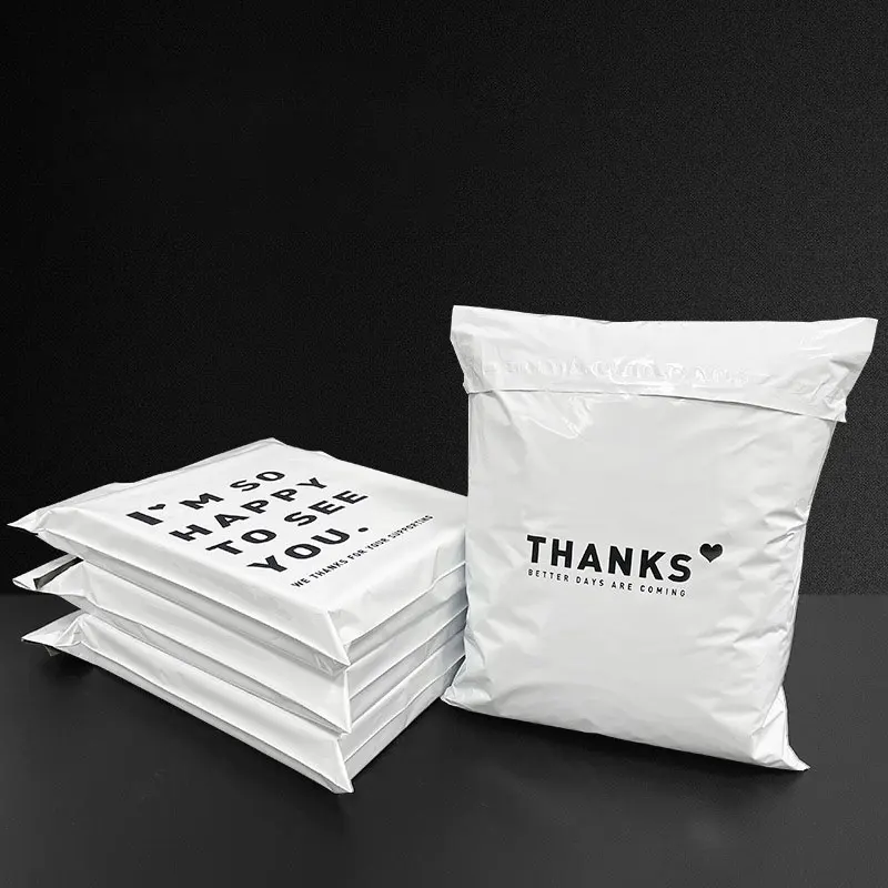 50Pcs Mailing Post Bag White Color Thicken Express Packaging Bag Self Adhesive THANKS Printing Clothing Courier Parcel Bags