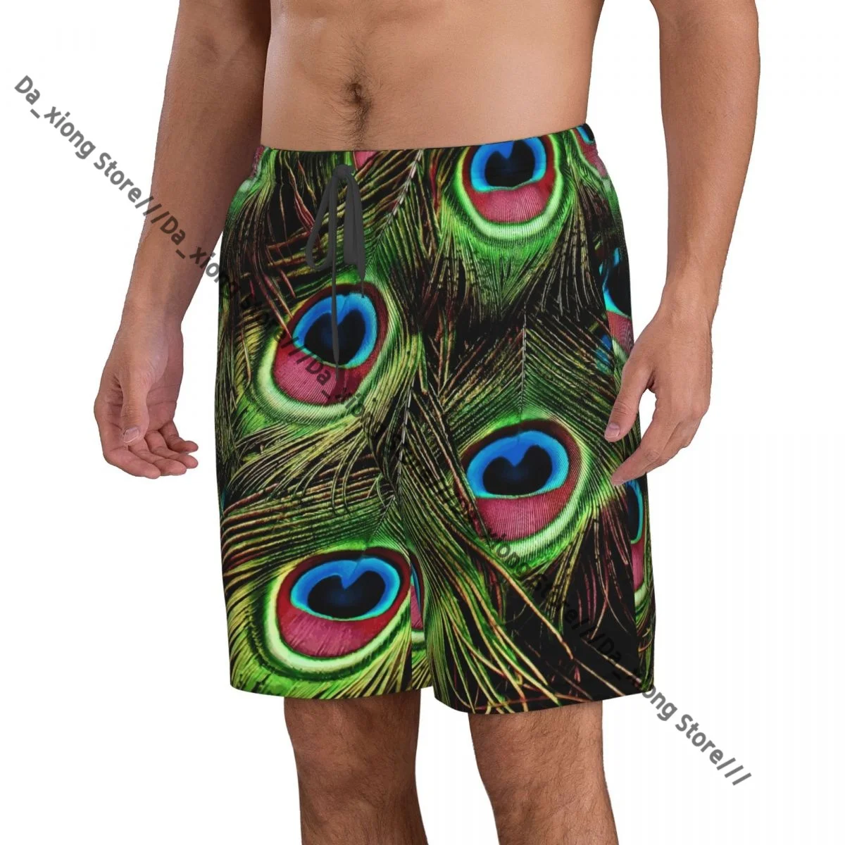 Men Beach Short Quick-drying Swimming Trunk Peacock Feather Swimwear Swimsuit Bathing Shorts