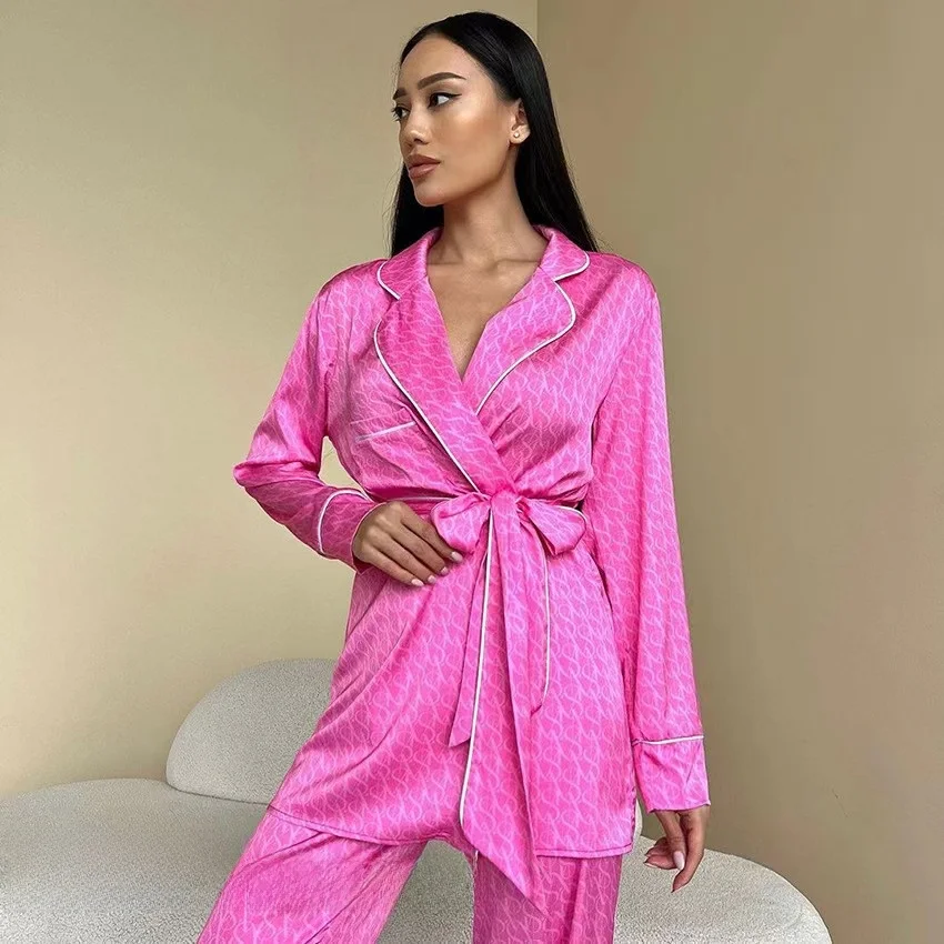 

Свободный открытый кардиган с принтом, комплект из топа и брюк, женская домашняя одежда, длинные брюки с v-образным вырезом, осенний сезон, длинные брюки Home Faion