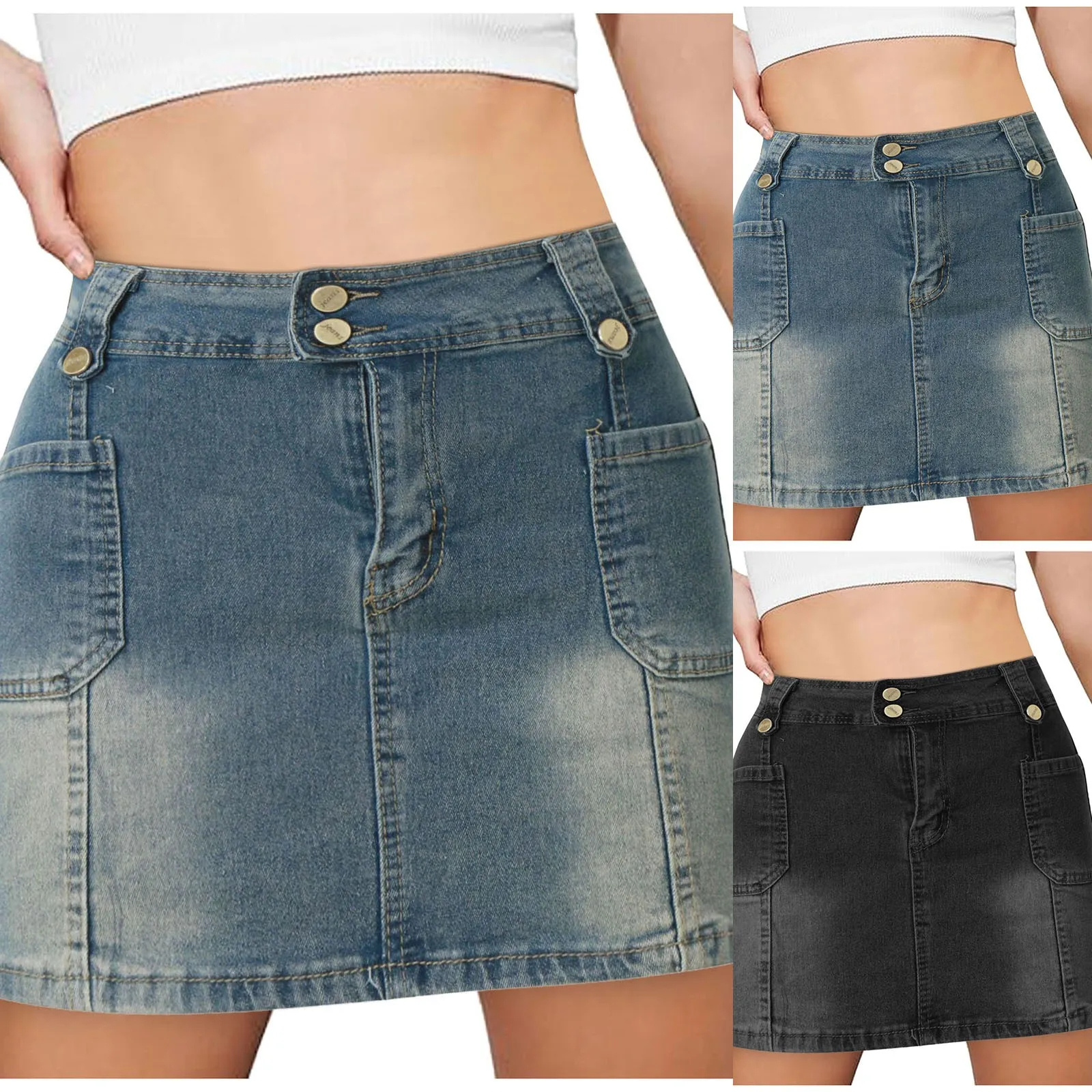 

Women's Summer A-line High Waist Jeans Skirt Button Wrapped Hip Denim Short Skirts For Women faldas para mujeres