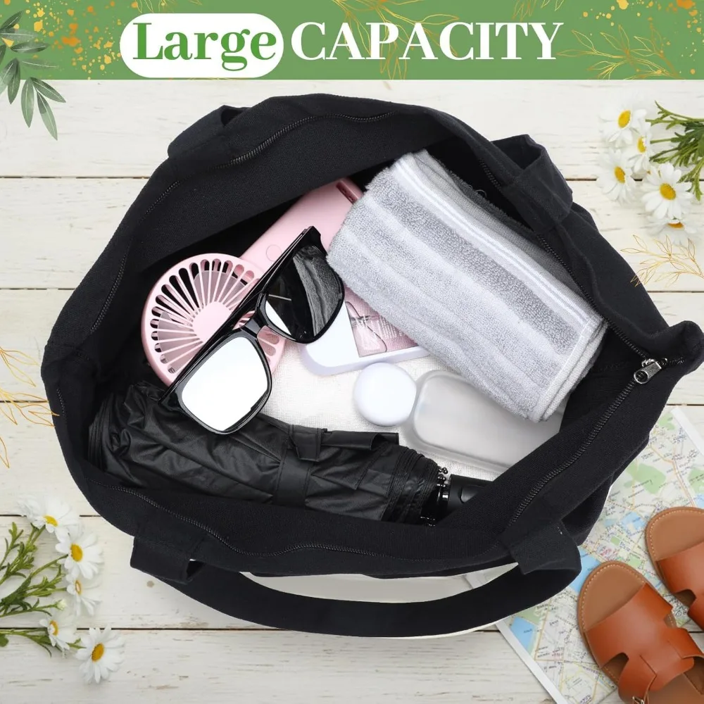 حقائب قماش كبيرة جدًا - 20 قطعة من أكياس القطن الفارغة مقاس 19.7 × 15.8 بوصة مع مقابض بسحاب لتسوق البقالة والقابلة لإعادة الاستخدام