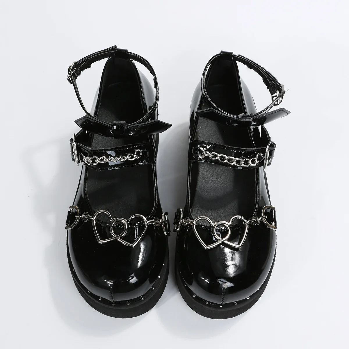 Love Decorated Chain Vintage Mary Jane Women's Rivet Platform Lolita Shoes Ankle Wrap Buckle Bow Uniform Jk Student Oxford Shoes