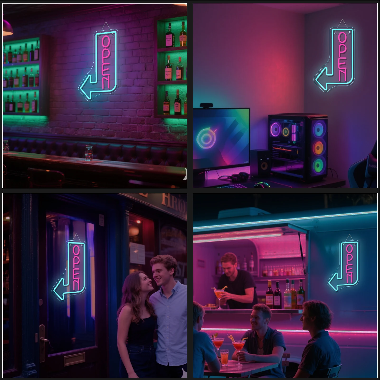 Open Neon Sign With Arrow USB Dimmable Light Up Open Signs Wall Decor for Party Bars Stores Coffee Shop Hotel Window