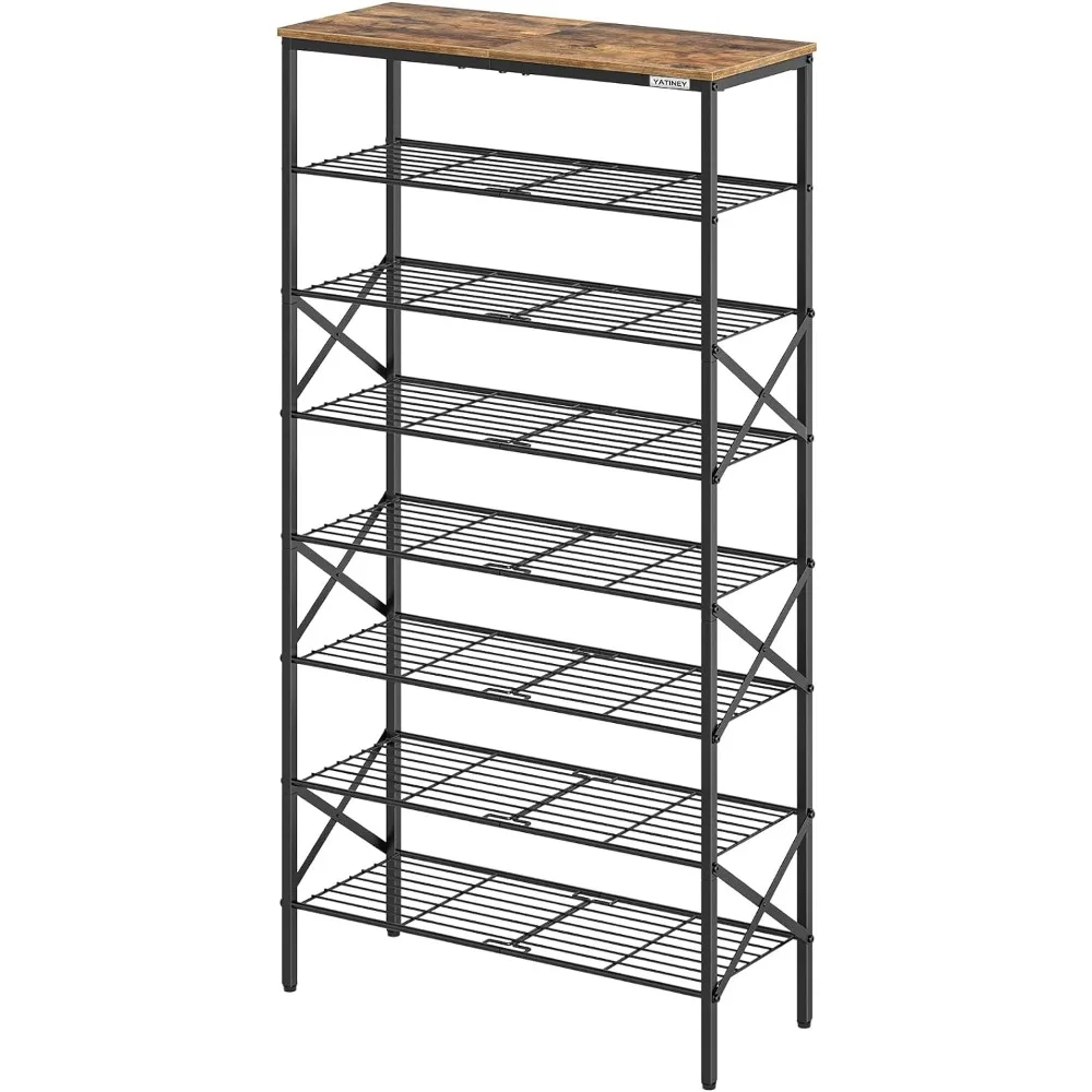 8 Tier Shoe Rack, Shoe Storage Organizer, Large Capacity Shoe Shelf Holds 32 Pairs of Shoes, Durable and Stable,Rustic Brown