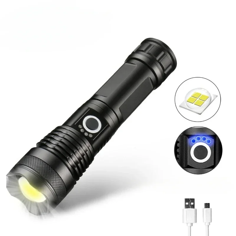 Super Power Zoomable LED Flashlight Camping Torch XH-P50 Lamp Bead Zoomable 5 Lighting Modes Use of High Strength Aluminum Alloy