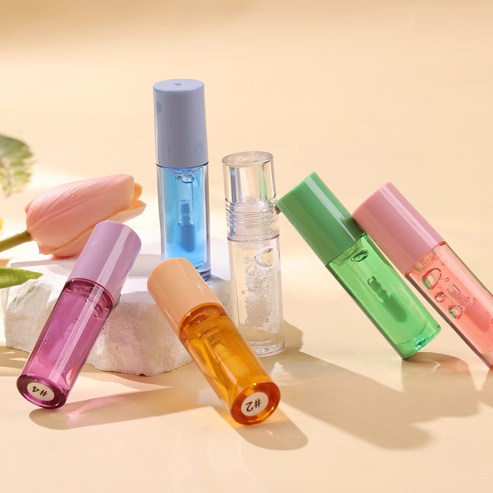 

6.8g Private Label Lip Oil Custom Logo 6-color Peach Lip Glaze Vitamin E 4ml Lipgloss Fruit Watermelon Makeup Colorful Package