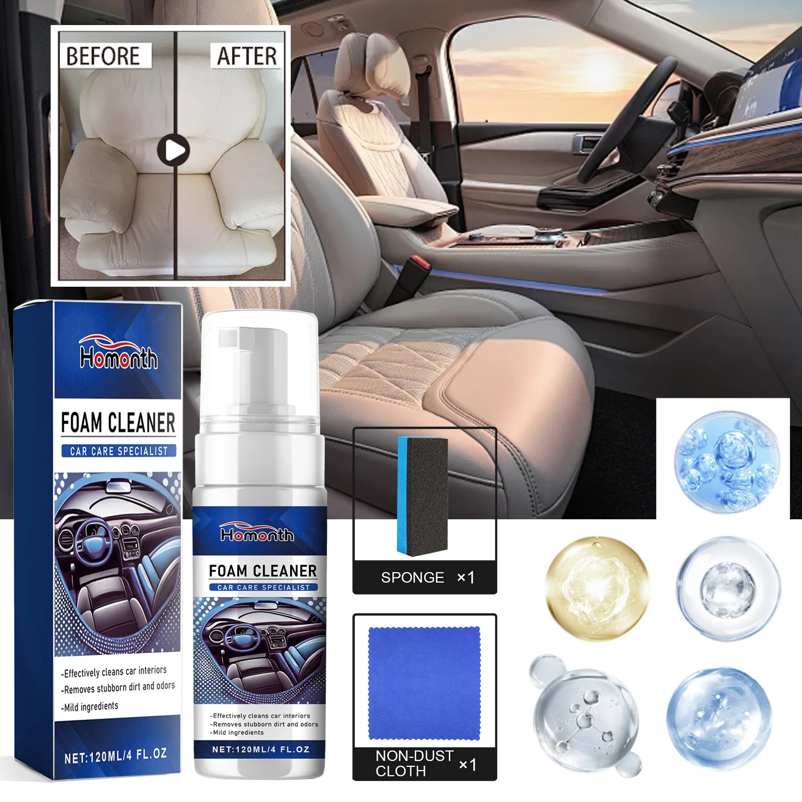 

Quick Auto Interior Cleaner Leather Interior Dashboard Cleaner Dust Refinisher Restorer