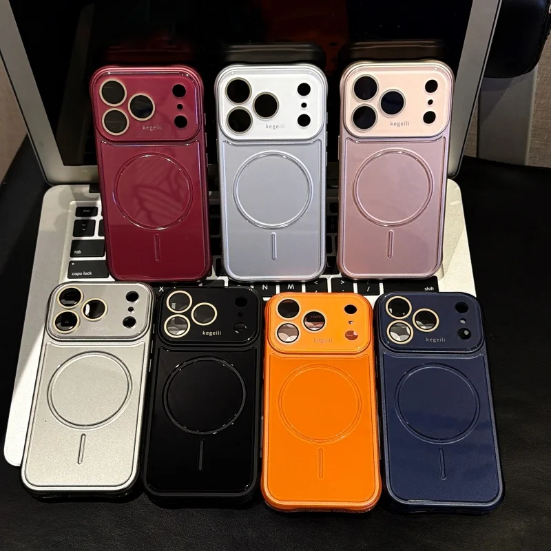 Bright Crystal Large Window Camera For Magsafe Magnetic Phone Case For iPhone 17 16 15 14 13 Pro Max Four-corner Anti-fall Cover