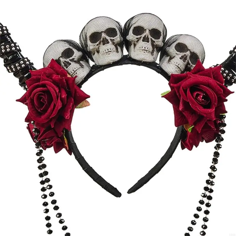 Stilvolle Punk-Stil Schädel Floral Antilope Horn Kopfschmuck Unisex Mode Haarband für Partys Konzerte Y08E – Detail 4