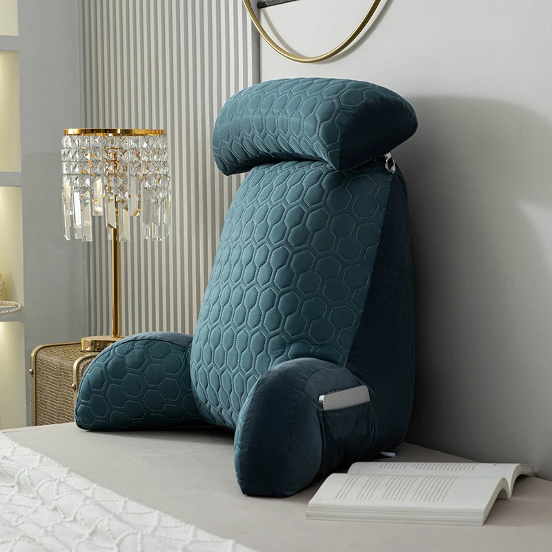 Large Reading Pillow Standard Bed Pillow, Back Cushion for Sitting Up in Bed with Washable Cover, Chair Arm Pillow with Pockets