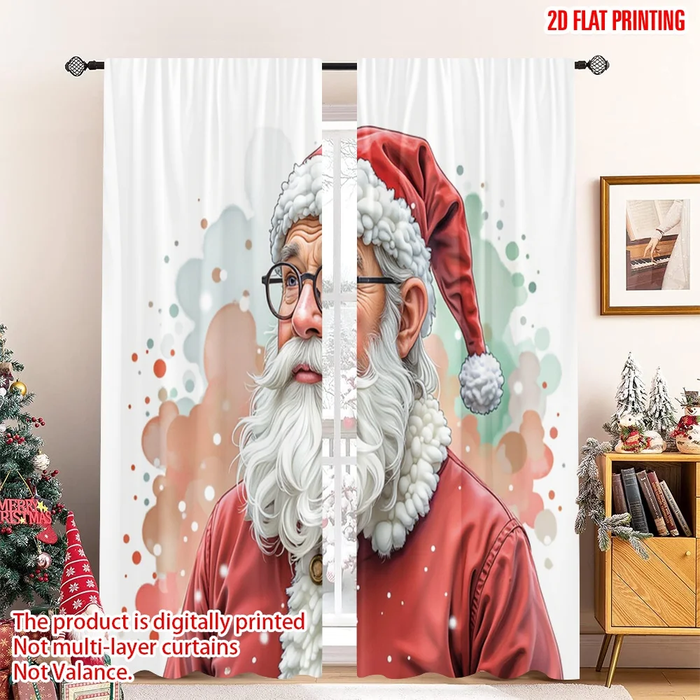 

2pcs 2D flat printing Christmas Curtains Santa Claus Holly Berries Polyester Without Electricity Birthday Party Perfect for