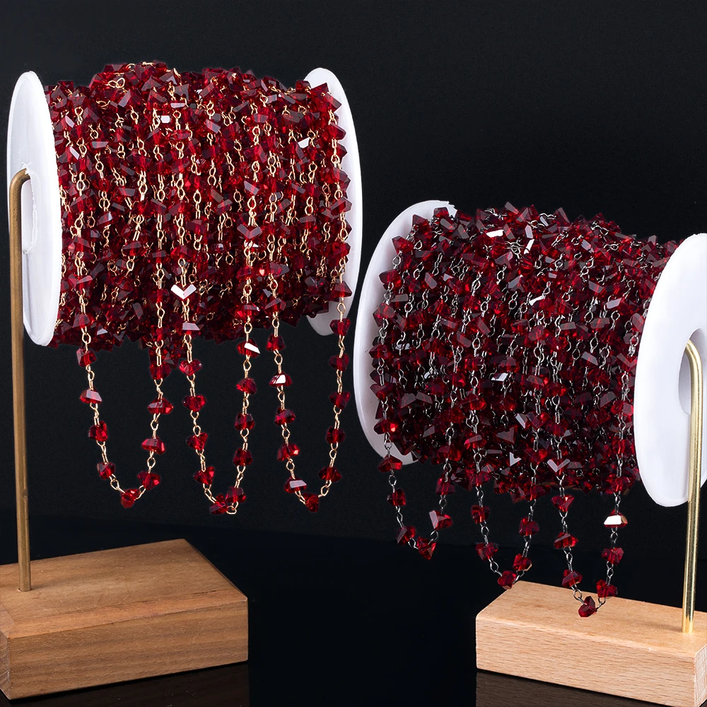 0,5 Meter 1 Meter Unregelmäßige Dreieck Kristall Stein Ketten Dunkelrote Perlen Kupfer Kette Für DIY Halsketten Armbänder Machen Großhandel – Detail 1