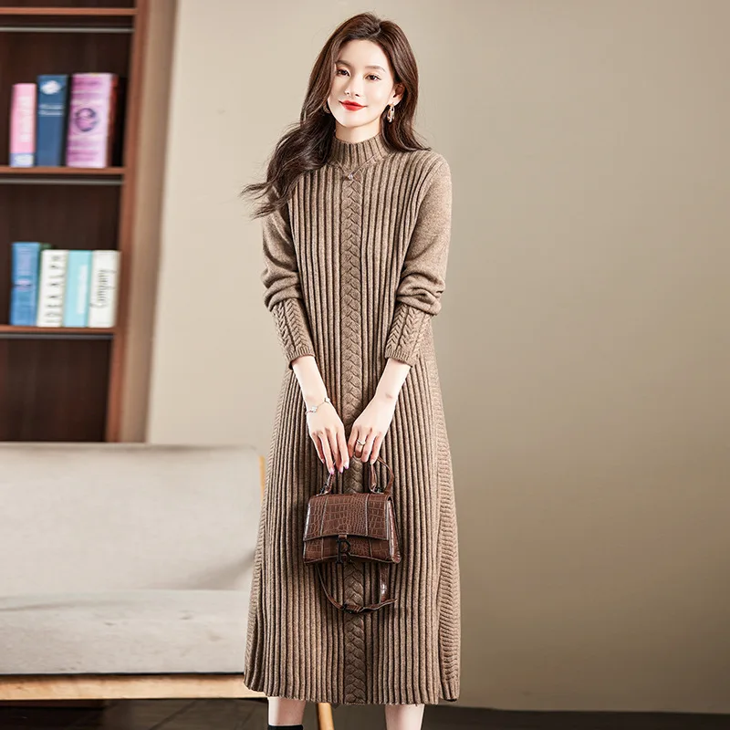 

Топы, женский свитер, длинный стильный пуловер, зимняя одежда, женский осенне-зимний теплый женский вязаный свитер с высоким воротником