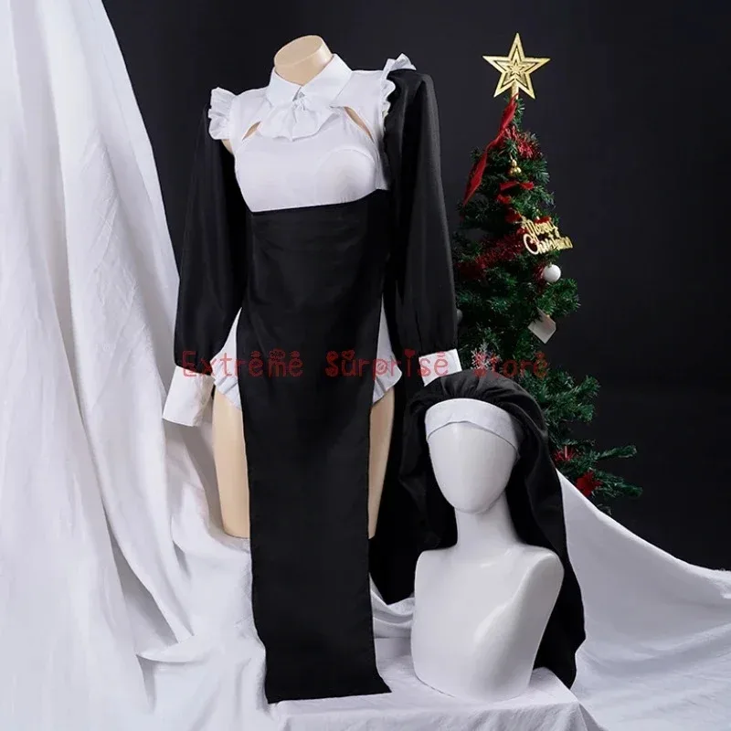 2025 2025 Anime nuevo XS-3XL Cosplay de gran tamaño Chowbie disfraz de monjas Sexy uniforme vestido negro disfraz de Halloween casa de oso 002