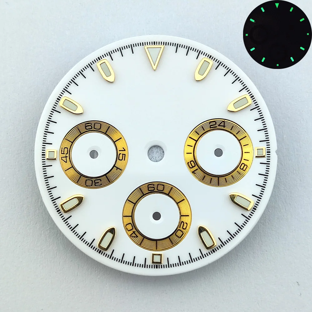 29mm VK63 Dial Quartz Movement Chronograph Dial Panda Dial Luminous Dial 6 Hands Watch Parts Fits VK63 Movement  Custom LOGO