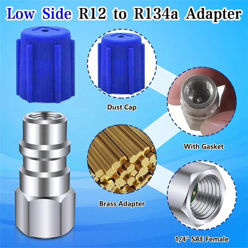 ABZV-R12 auf R134a-Umrüstsatz, AC-Nachrüst-Fitting-Adapter-Kit, 1/4 Zoll Innengewinde, für automatisches A/C-Kältemittelsystem