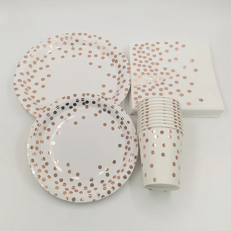 Rose Gold Party Tableware Kit Table Cloth Knife Fork Spoon Paper Cup Plate Straws Baby Shower Wedding Birthday Party Decorations view 3