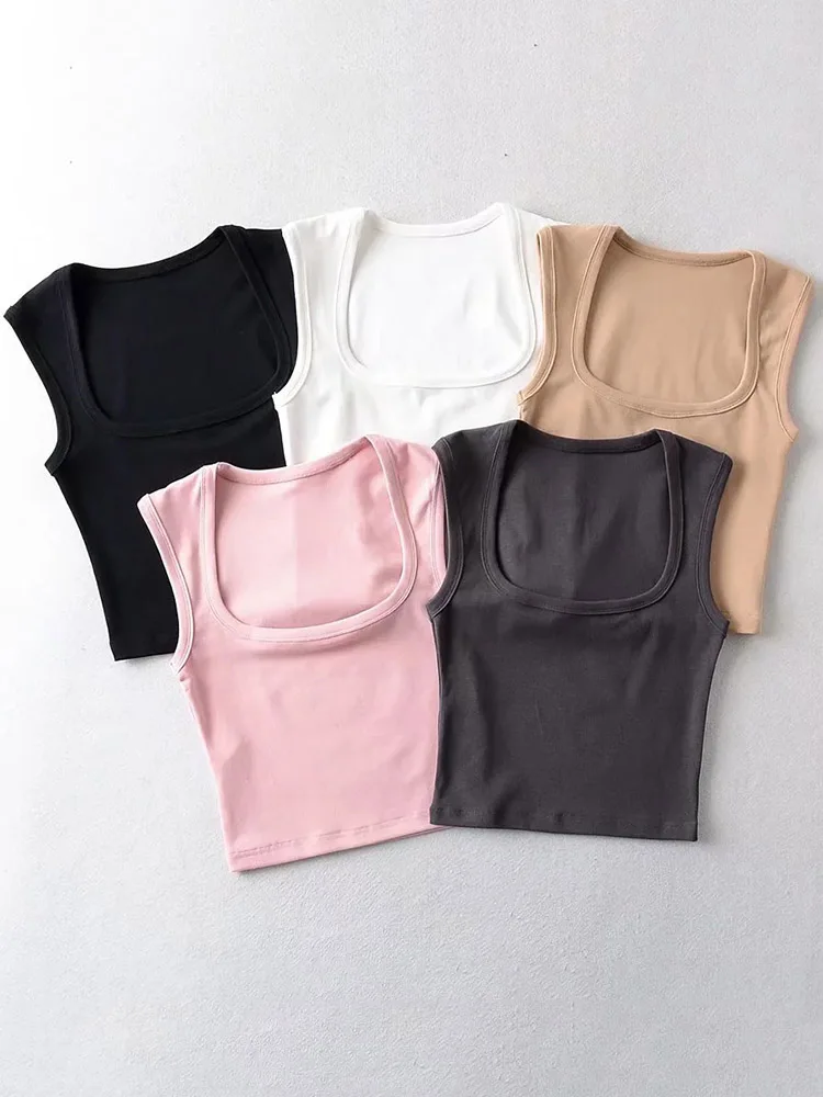 Deep Square Collar Vests 2023 Summer New Fashion Sexy Women's Crop Tops Sling Vest Camis