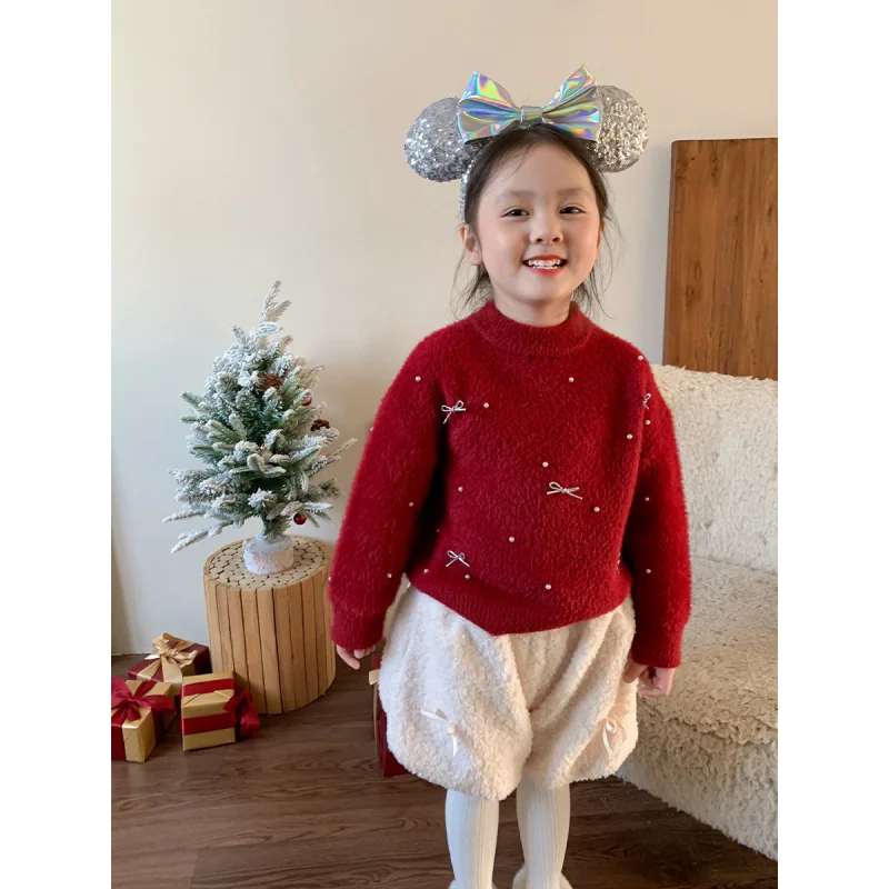 

Girls' Autumn and Winter Thickening Sweater2024New Western Style Children's New Year Sweater Women's Baby Winter Christmas Cloth