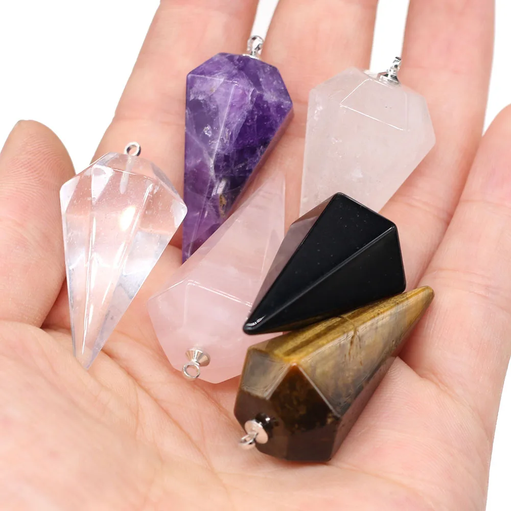 Kleine Größe Reiki Heilung Pendel Natürliche Steine Anhänger Facettierte Kristall Kegel Charms Anhänger Für Schmuck Machen DIY Halskette