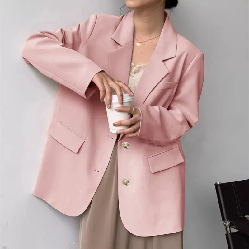 Formal Loose Casual Blazer Office Lady Long Sleeve White Elegant Business Suit Coat Korean Classic Luxury Oversized 70kg Outwear