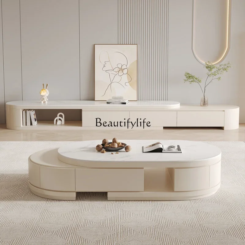 

FG40Cream wind rock slab coffee table household small apartment oval