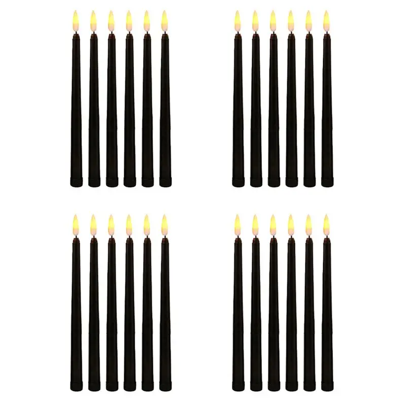 Pack Of 24 Black LED Birthday Candles,Yellow Flameless Flickering Battery Operated LED Halloween Candles