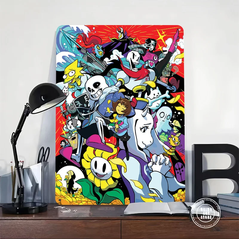 Undertale Characters Collage Poster Customized Wall Art Vintage Metal Signs Retro Tin Plaque for Man Cave Decoration Bedroom