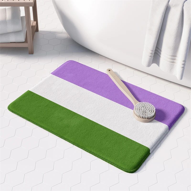 

Gaslight Gatekeep Girlboss Genderqueer Pride Flag Bath Mat with Non Slip Base Absorbent Super Cozy Flannel Bathroom Rug Carpet