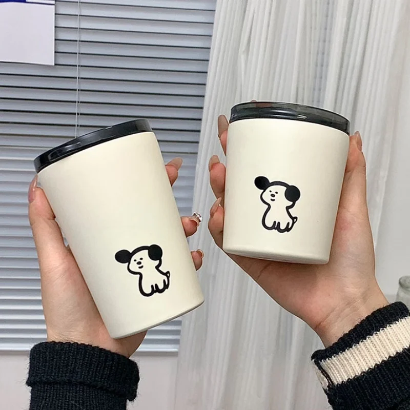 240/360ml Cute Dog Frosted Coffee Cup Stainless Steel Double Water Mug Thermal Bottle -Proof Vacuum Flask Travel Cup