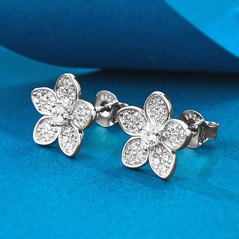 New Fashion Versatile 925 Silver Petal Inlaid Diamond Earrings Instagram Style Cross-border Hot Selling Earrings Wholesale