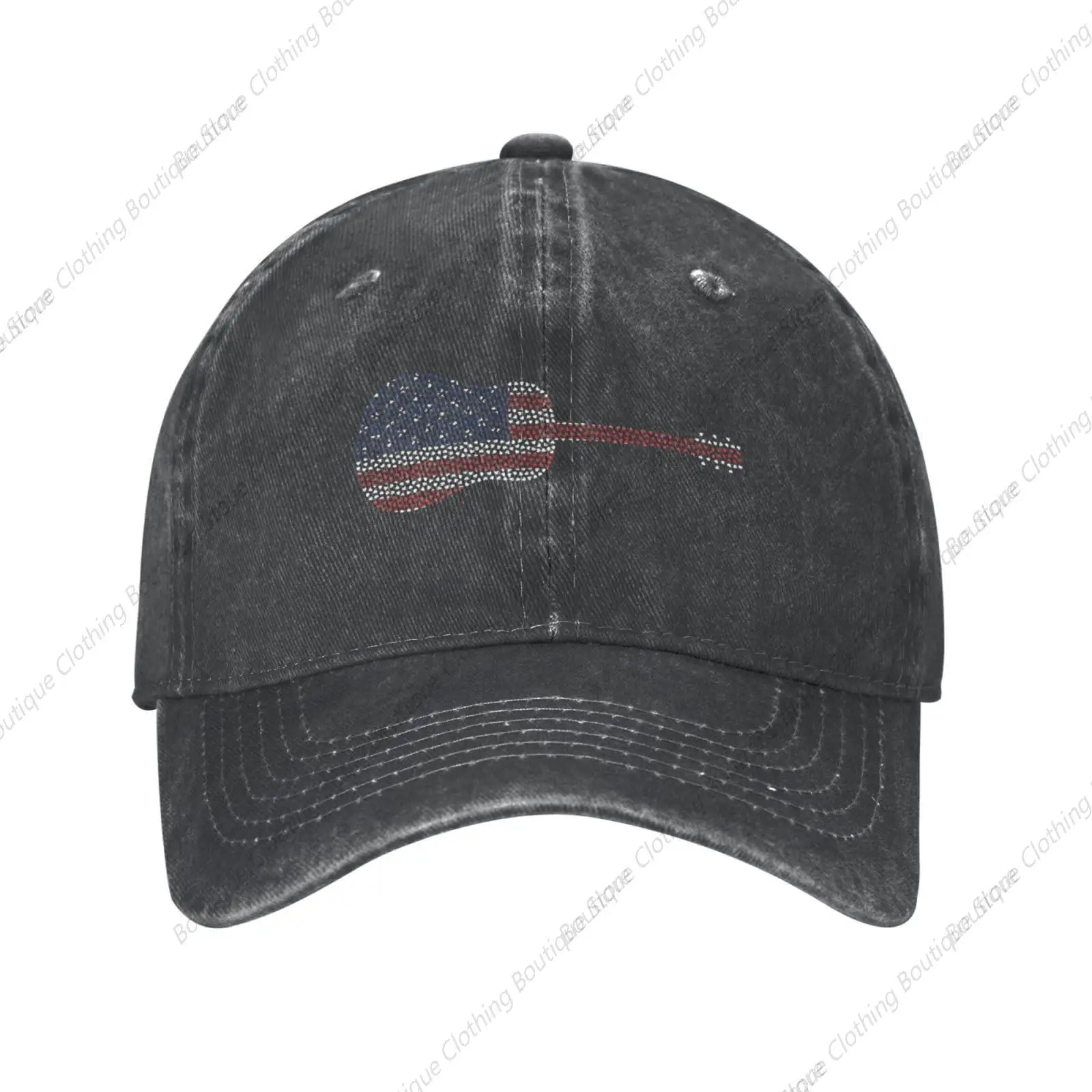 GeRRiT American Flag Hearts Guitar Musical Instrument Baseball Cap Casquette Hat for Men Women Black