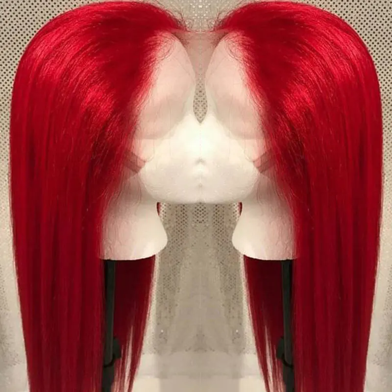 Bright Red Straight Hair Synthetic 13x4 Lace Front Wigs High Quality Heat Resistant Fiber Hair Free Parting For Fashion Women