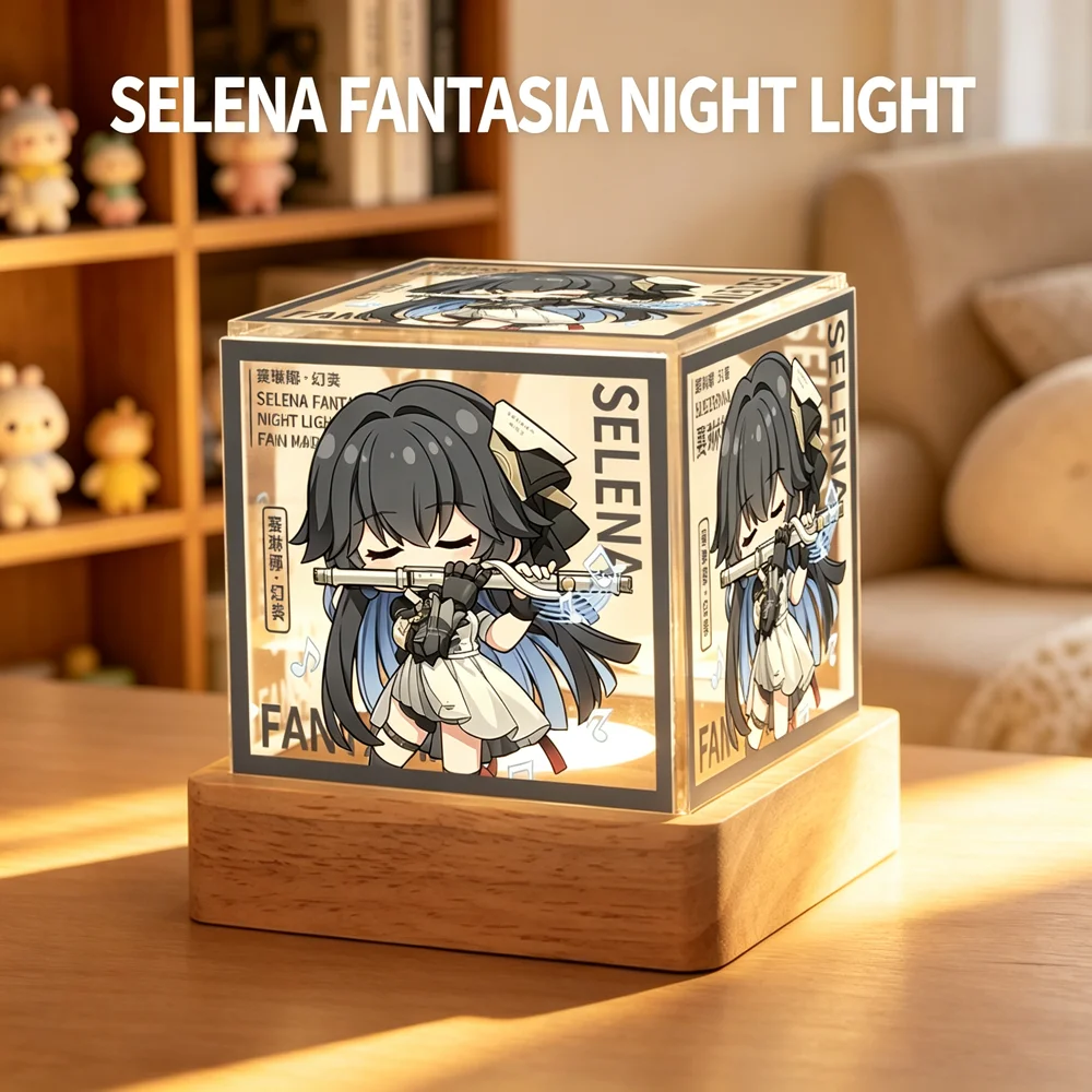 ELLA Pattern Acrylic Cube LED Night LightWoodenBase Desk Lamp StylishHomeDesktopAtmosphereLighting AnimeFan Birthday HolidayGift